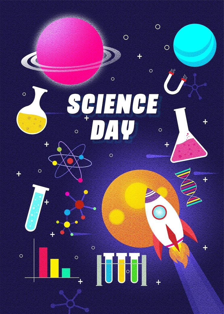 Vetor um cartaz para o dia da ciência com um fundo com tema espacial