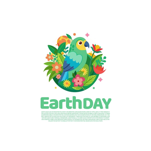 um cartaz para o dia da Terra com flores e pássaros