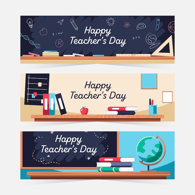 Um cartaz para o Dia dos Professores tem um quadro preto com as palavras "Feliz Dia dos Profesores" escritas nele.