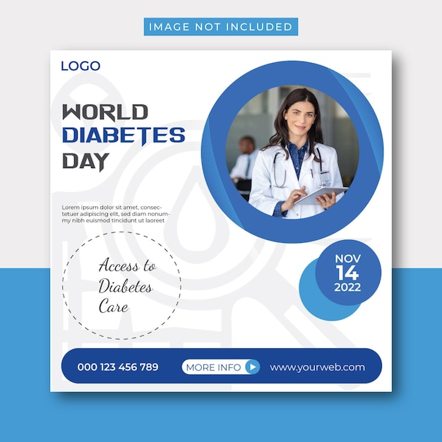 Um cartaz para o dia mundial do diabetes com uma mulher em uma bata de laboratório