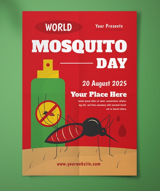 Vetor um cartaz para o dia mundial do mosquito é exibido em um fundo verde.