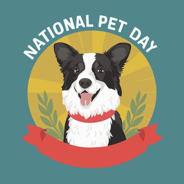 Um cartaz para o dia nacional dos animais de estimação com uma fita vermelha ao redor