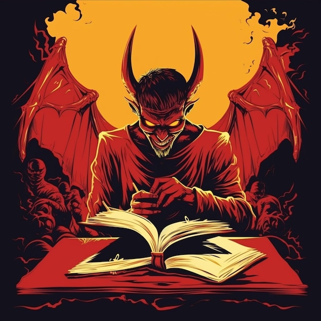 Vetor um cartaz para o diabo com um diabo e asas vermelhas.
