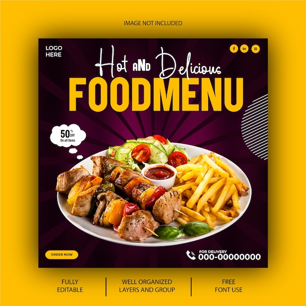 Um cartaz para o menu de comida quente e deliciosa