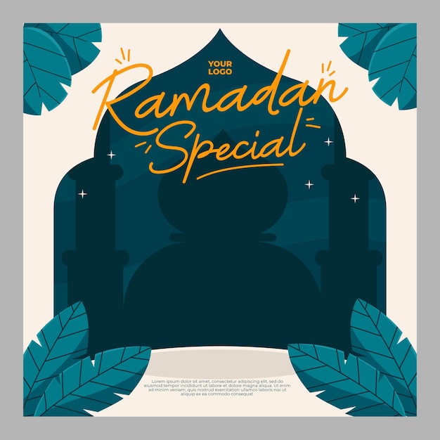 Vetor um cartaz para o ramadã especial com um fundo de desenho animado.