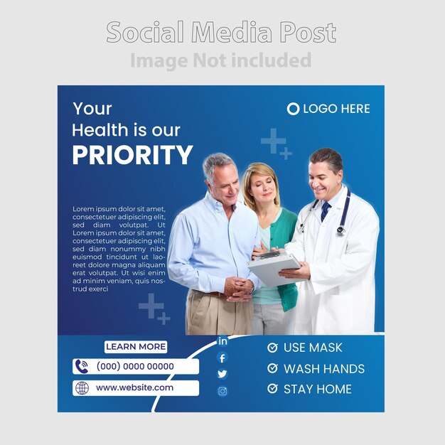 Vetor um cartaz para postagem de mídia social mostrando um homem e uma mulher com um médico e um médico vetor premium