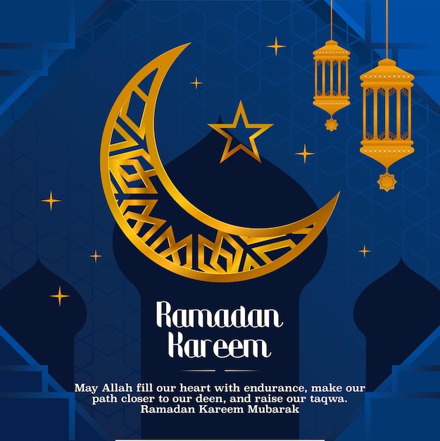 Um cartaz para ramadan kareem com uma estrela dourada e uma lua crescente.