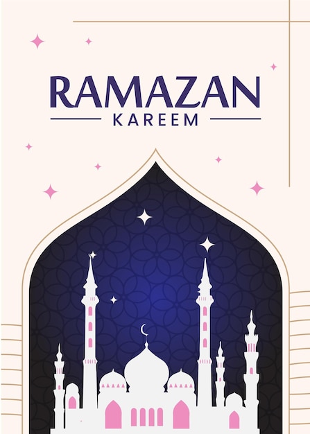 Um cartaz para Ramadan Kareem com uma mesquita e uma estrela no topo