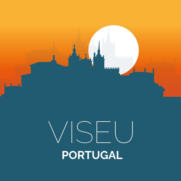 Vetor um cartaz para uma cidade com um pôr do sol ao fundo.