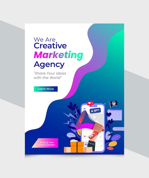 Vetor um cartaz para uma empresa chamada agência de marketing criativo