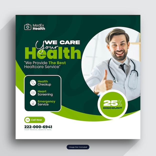 um cartaz para uma empresa de cuidados de saúde chamada We Care for Health