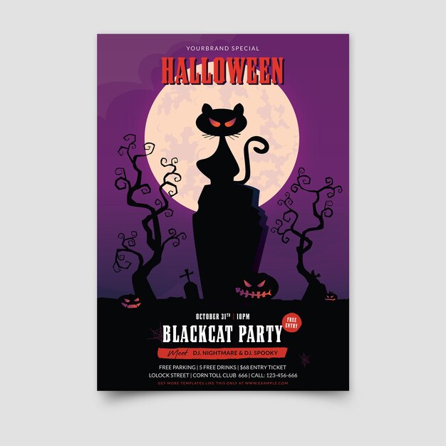 Vetor um cartaz para uma festa de halloween com um gato preto nele