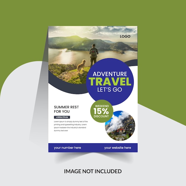 um cartaz para viagens de aventura com fundo verde