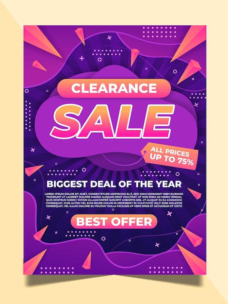 um cartaz roxo para venda mostra uma grande venda do ano