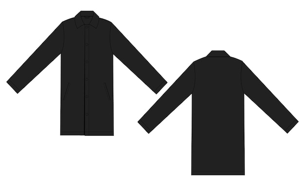 Um casaco comprido preto com gola e gola.