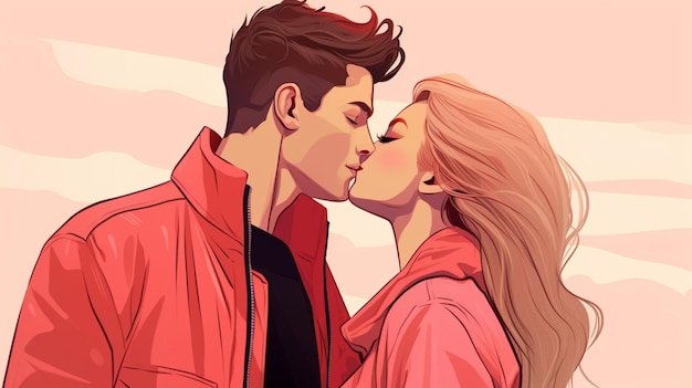 Vetor um casal apaixonado com um fundo rosa