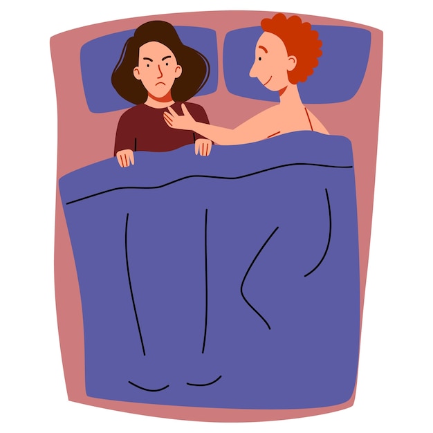 Um casal de homens e mulheres deitados na cama