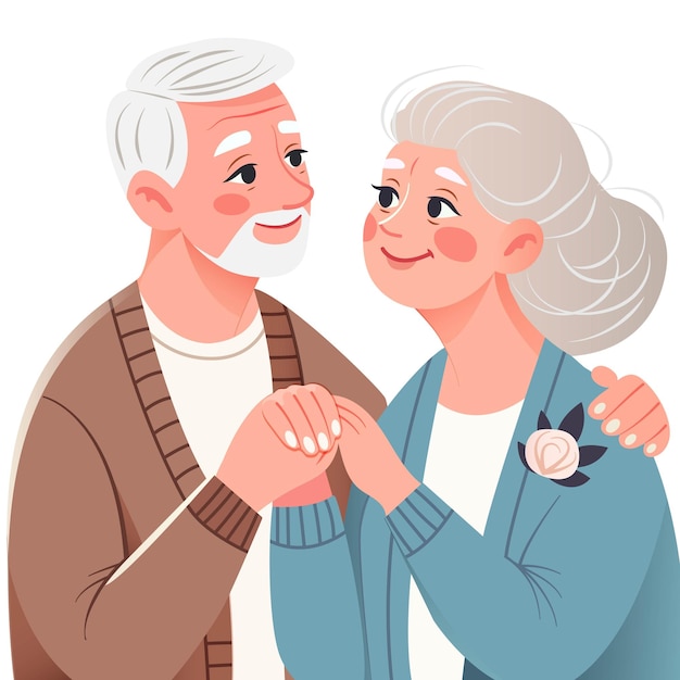 Um casal de idosos feliz olha amorosamente um para o outro Um homem idoso e uma mulher idosa Uma bela família Ilustração vetorial desenhada à mão