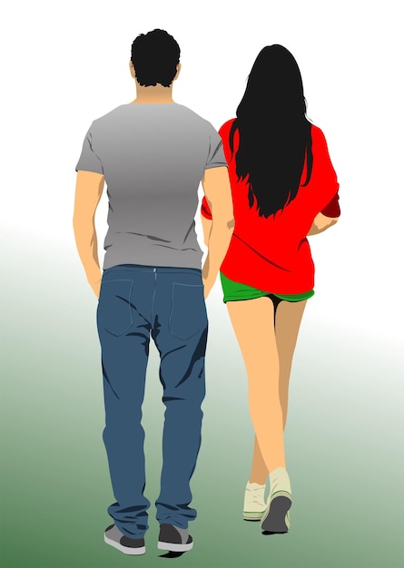 Um casal de jovens caminhando na estrada