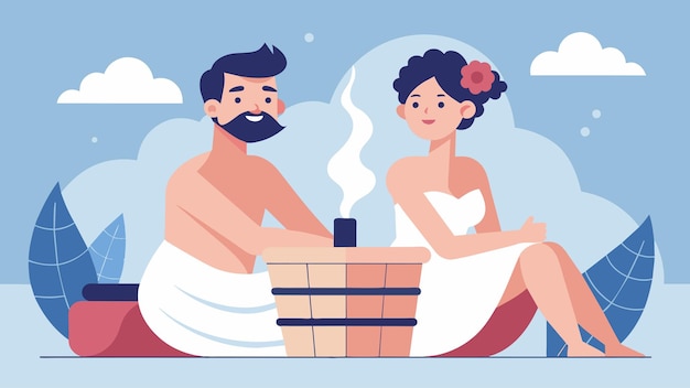 Vetor um casal faz das sessões de sauna uma parte da sua rotina pré-casal, usando-a como uma forma de se desestressar e