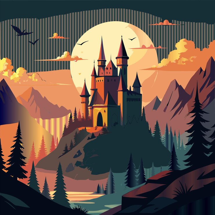 Vetor um castelo com um castelo no topo dele