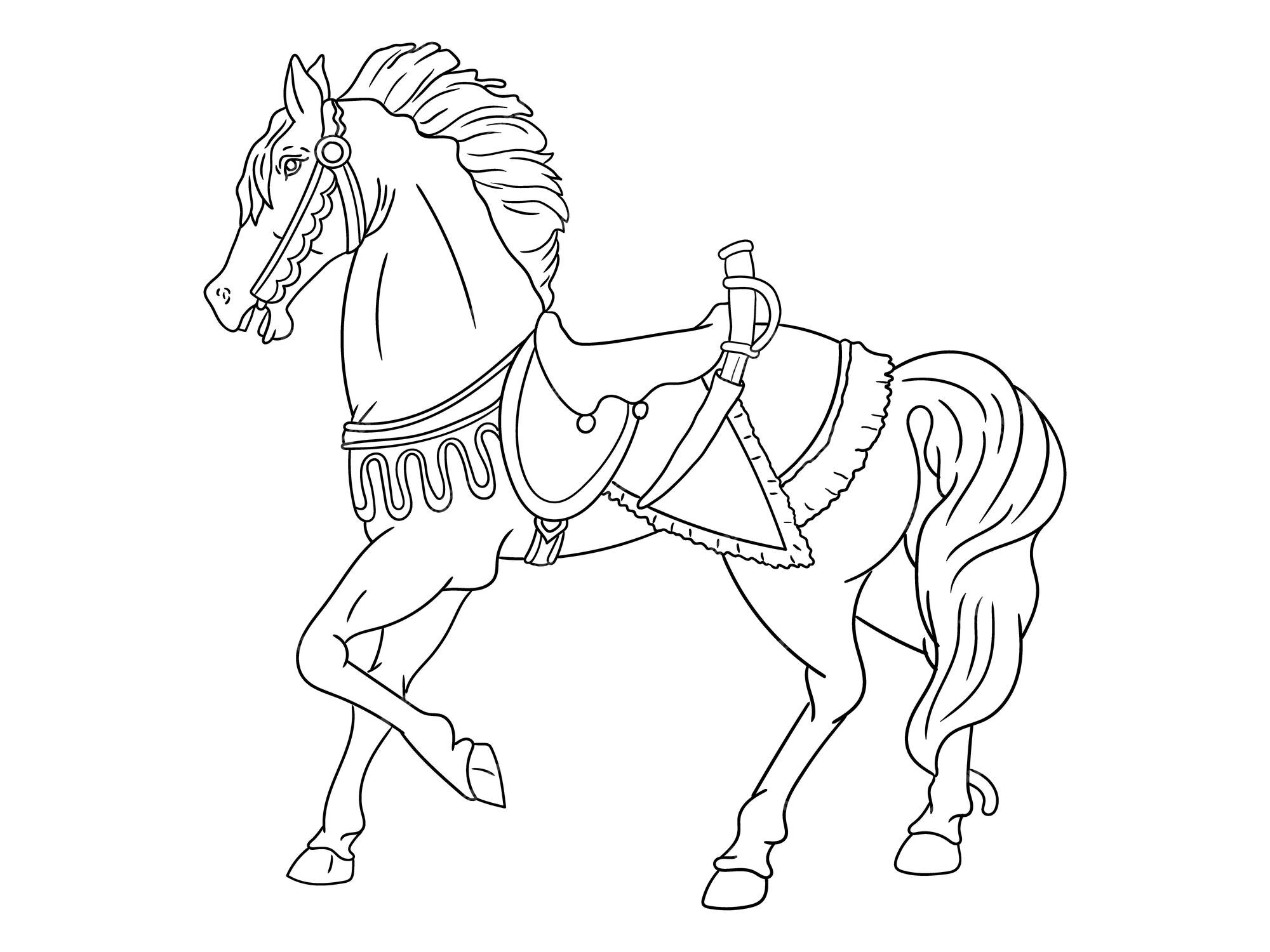 Desenhos para colorir de desenho de um cavalo com sua sela para colorir  