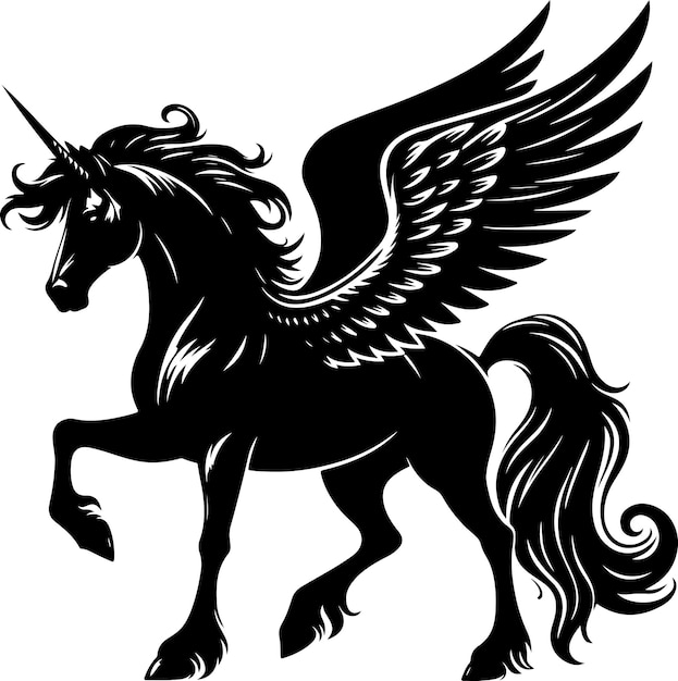 Um cavalo preto com asas que diz pegasus nele