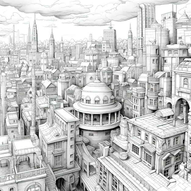 Um cenário denso da cidade melhor desenho livro colorido eps