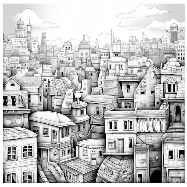Vetor um cenário denso da cidade melhor desenho livro colorido eps