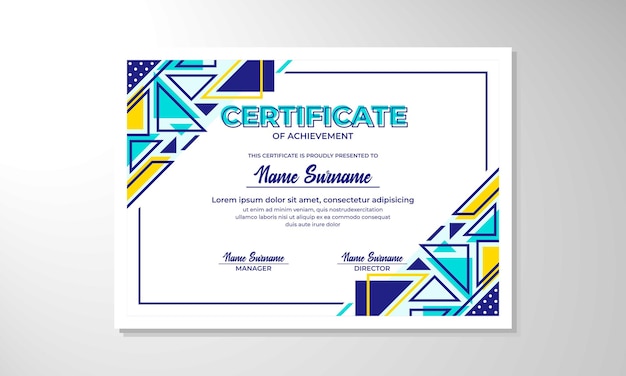 um certificado azul e amarelo para um prémio