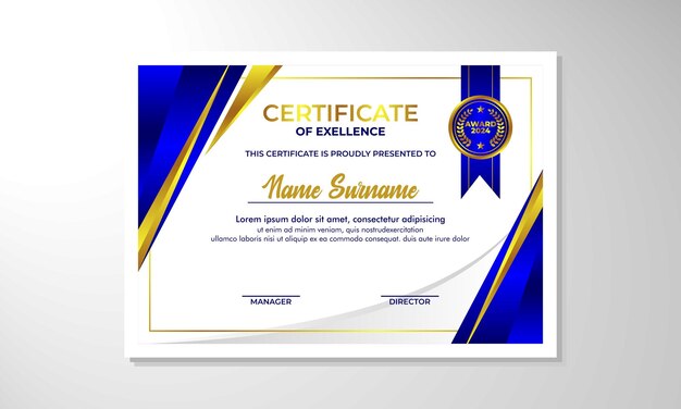 Um certificado azul e dourado que diz certificado de concessão