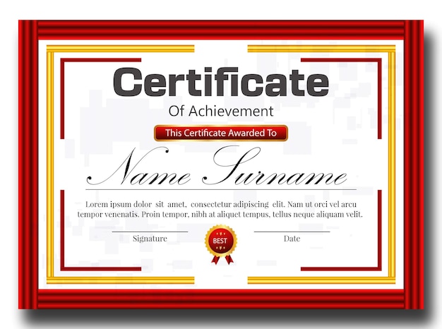 um certificado para um prémio que diz certificado de realização