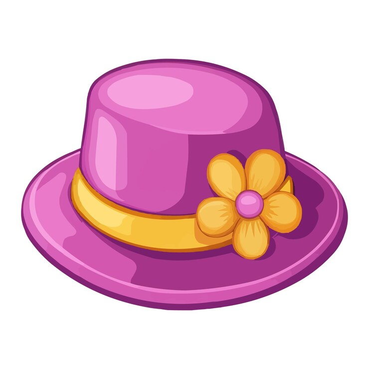 Vetor um chapéu de desenho animado simples com uma cor roxa e uma flor na borda
