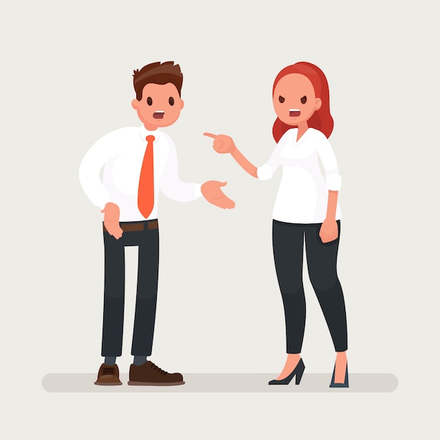 Um chefe de mulher repreende um homem trabalhador de escritório.