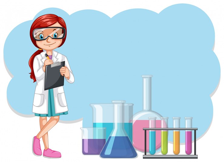 Vetor um cientista e equipamentos de laboratório