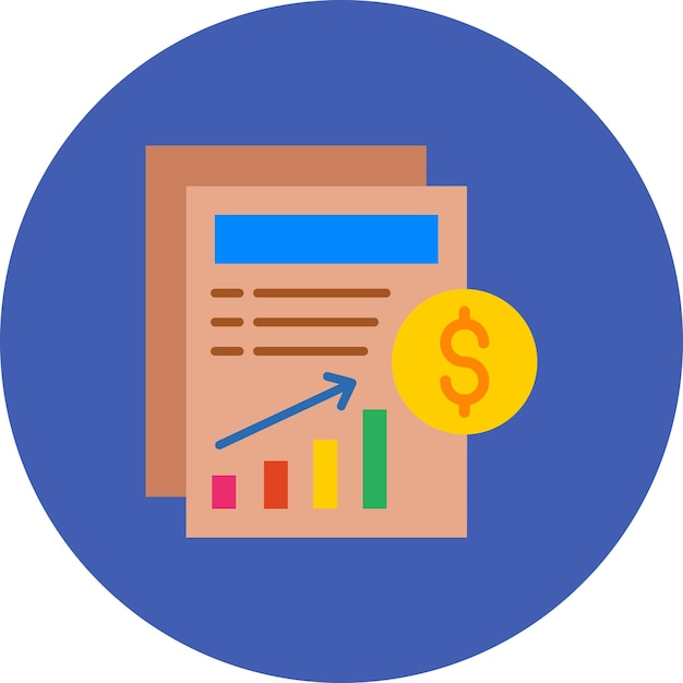 Vetor um círculo azul com um diagrama de uma nota de dólar e uma caneta