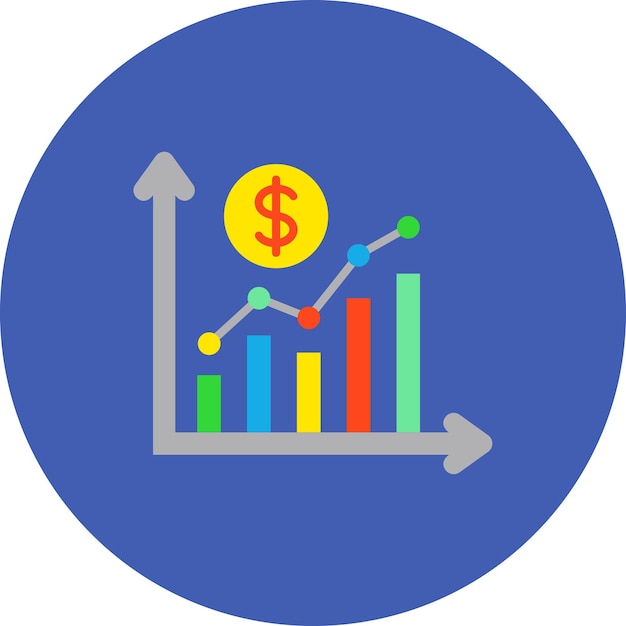 Vetor um círculo azul com um gráfico que diz dólar