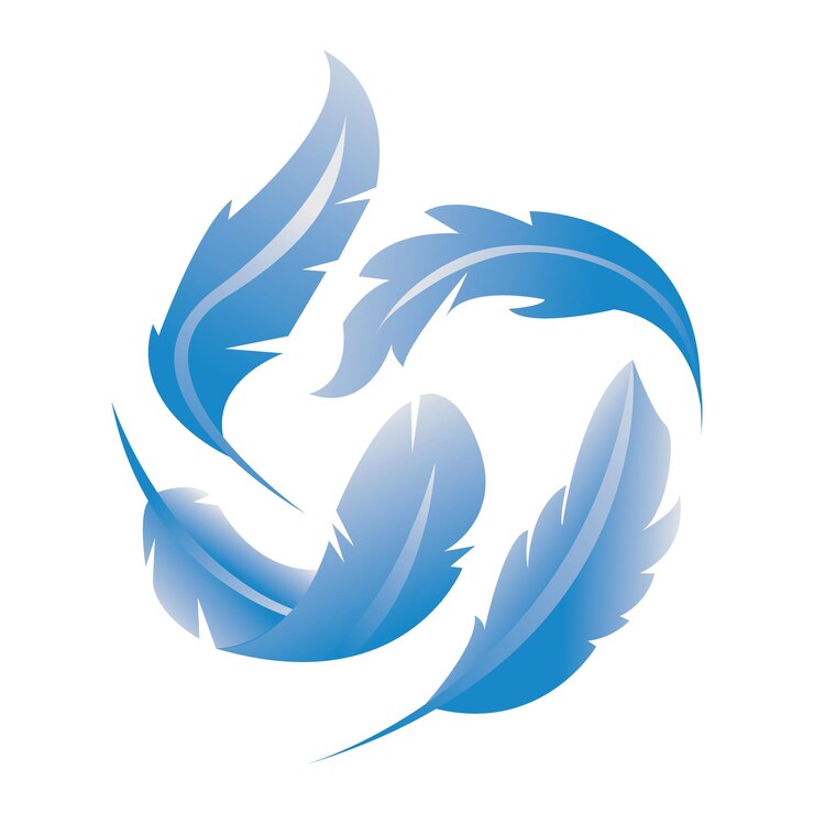 Vetor um círculo azul e branco com uma pena azul nele