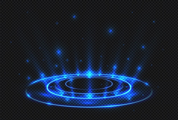 um círculo brilhante com um fundo azul e uma luz azul