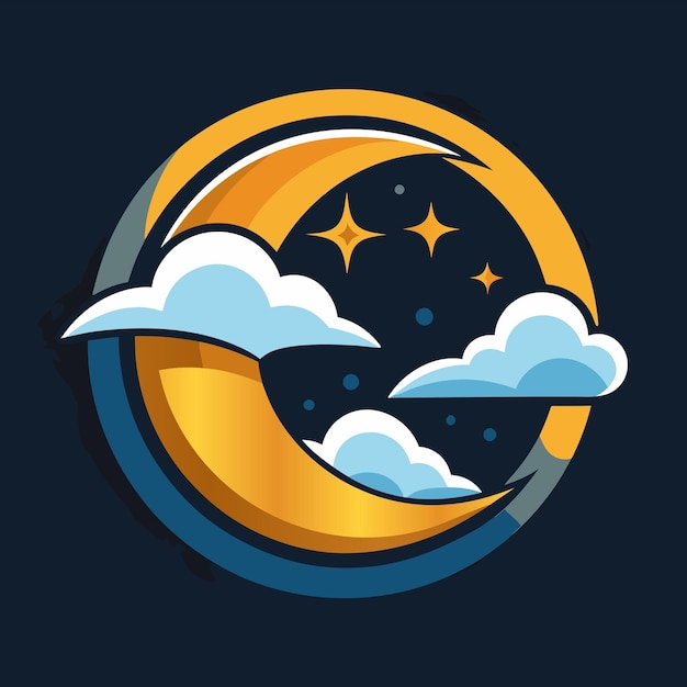 um círculo com a lua e as estrelas no céu
