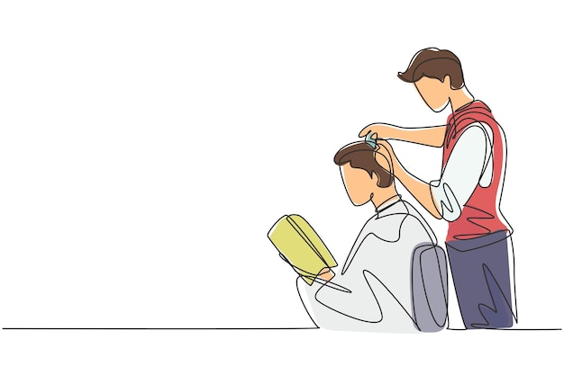 Um cliente de barbearia a cortar o cabelo perfeito com um vetor elegante.