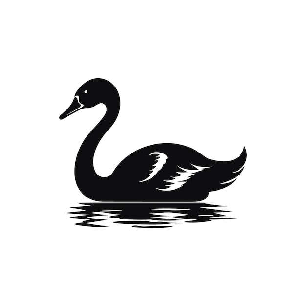 Vetor um clipe de arte vetorial de logotipo preto e branco de silhueta de cisne