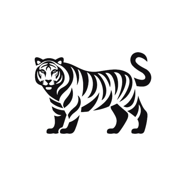 Vetor um clipe de arte vetorial de logotipo preto e branco de silhueta de tigre