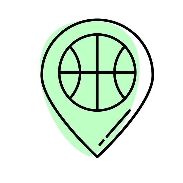 Vetor um close-up de um marcador de mapa com uma bola de basquete nele