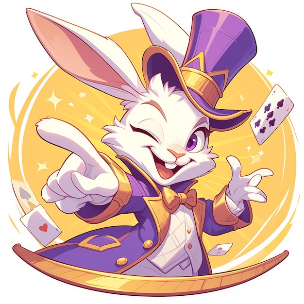 Vetor um coelho saltando estilo de desenho animado de mágico