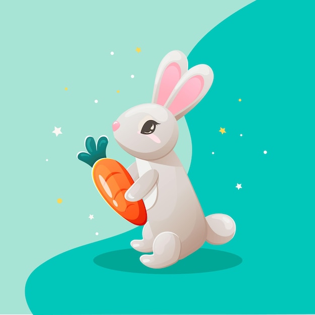 Vetor um coelho segurando uma cenoura em suas patas.