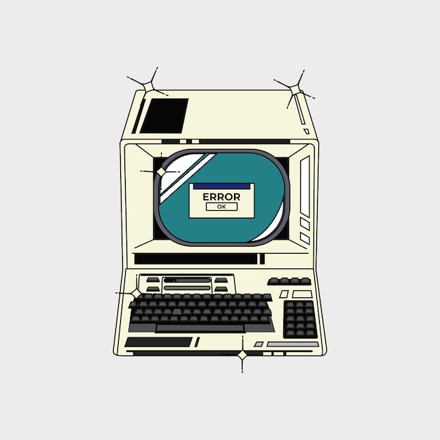 Um computador antigo com uma mensagem de erro na tela Vetor grátis