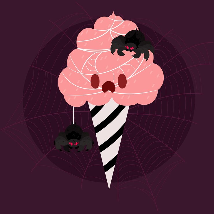 Vetor um cone de sorvete rosa e preto com um desenho rosa e preto
