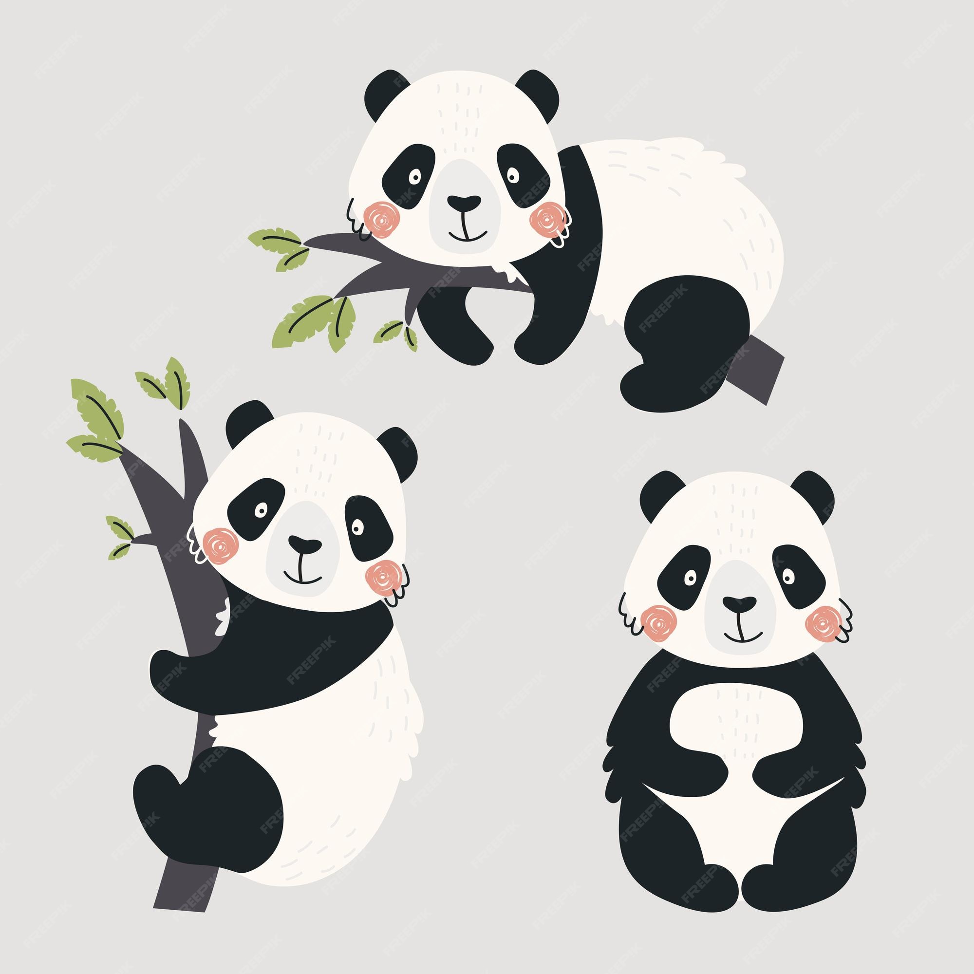 Um conjunto com ursos panda fofos ilustração vetorial para