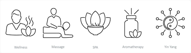 Vetor um conjunto de 5 ícones de beleza e spa como spa de massagem de bem-estar